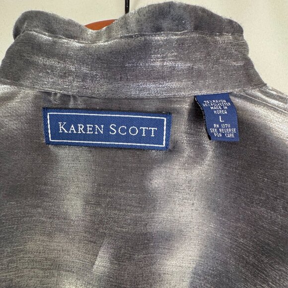 90s Vintage Karen Scott Liquid Dark Silver Long Sleeve Button Up Evening Blouse - Picture 13 of 14